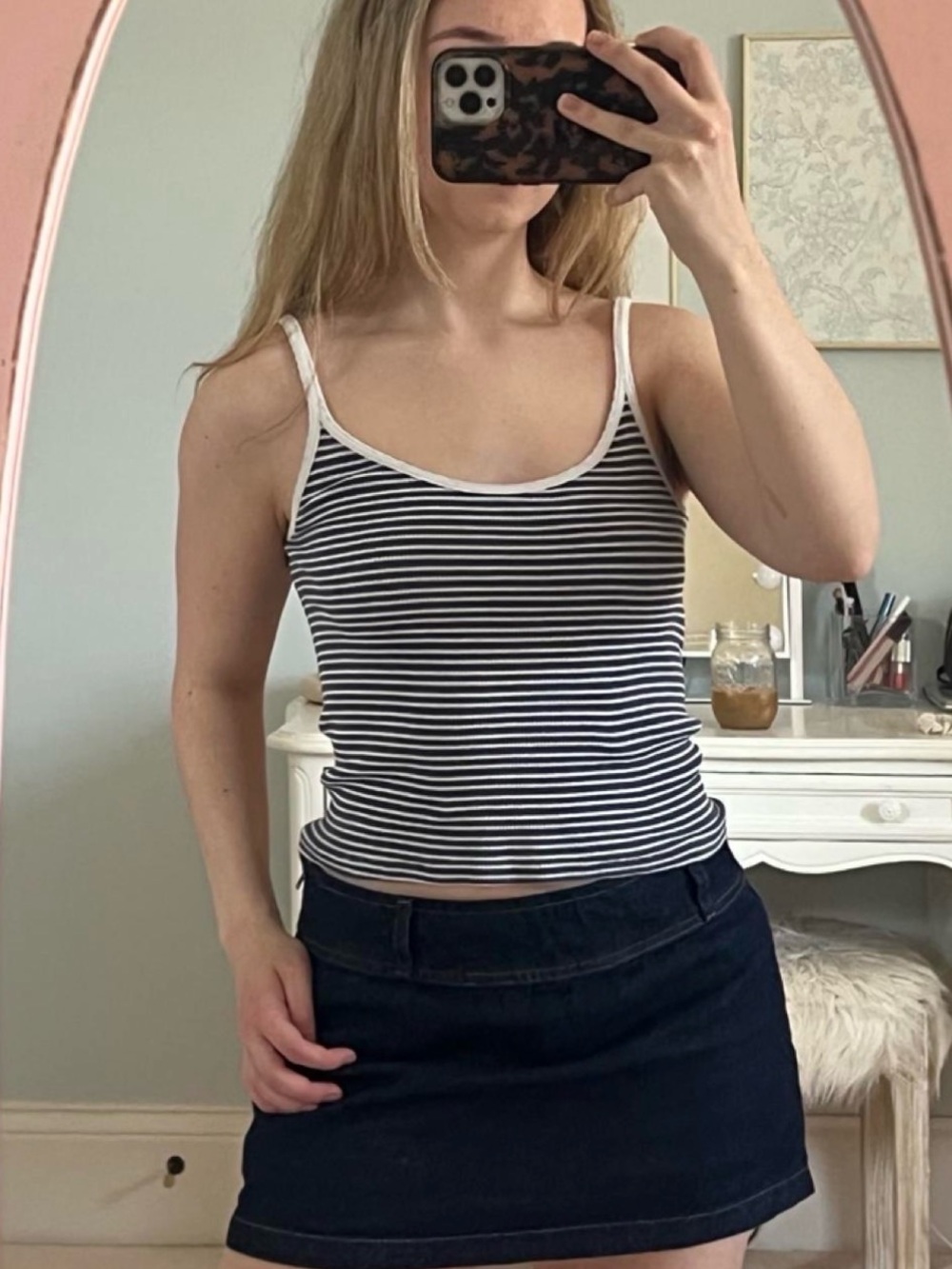 Brandy Melville Striped Navy and White Tank Top